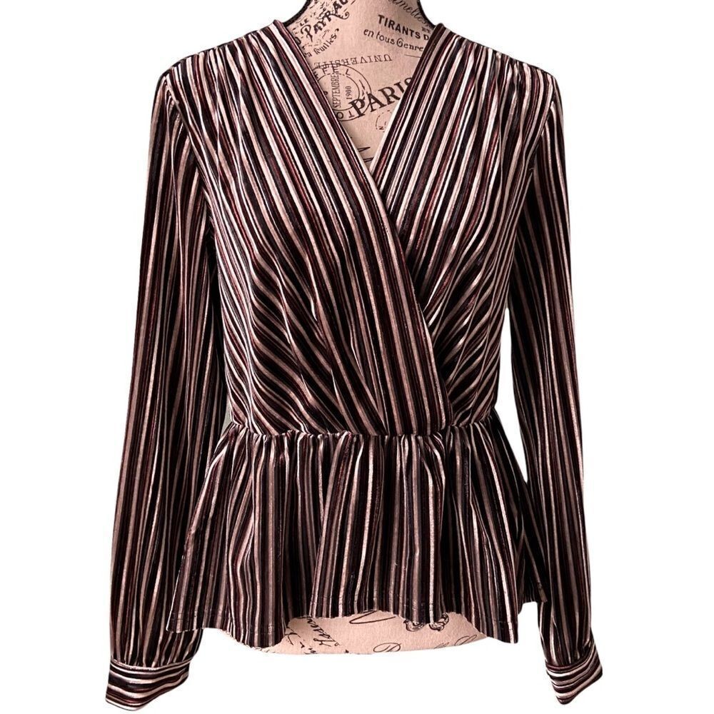 NWT The Korner Stripped V-neck Wrap Style Long Sleeve Blouse in Size Small